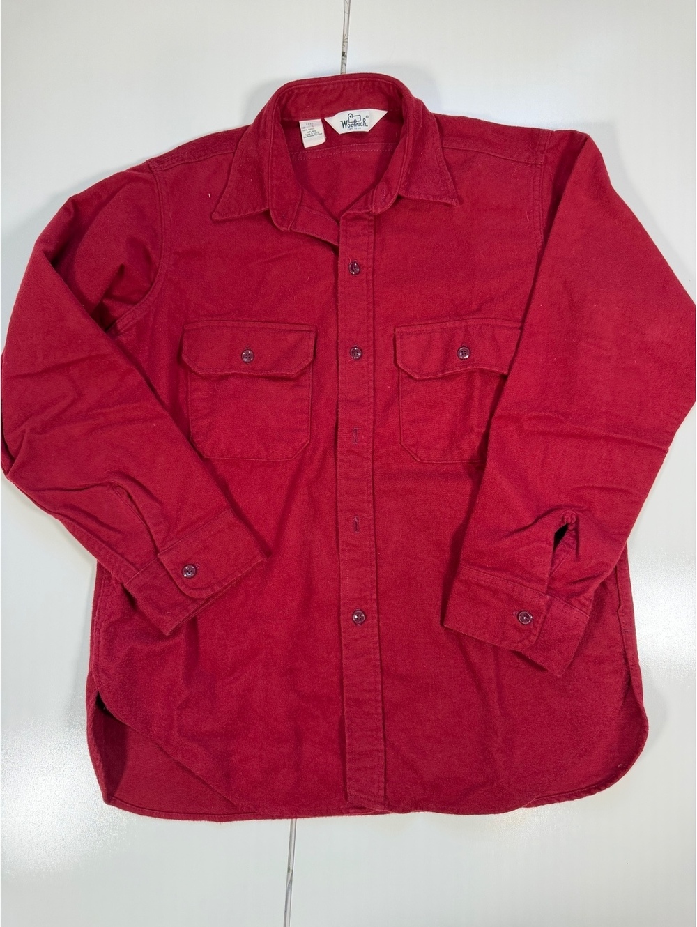 Vintage Woolrich Men's Red 100% Cotton Button-Up
